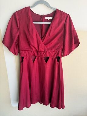 Honey Belle Burgundy V-Neck Mini Dress with Waist Cutouts